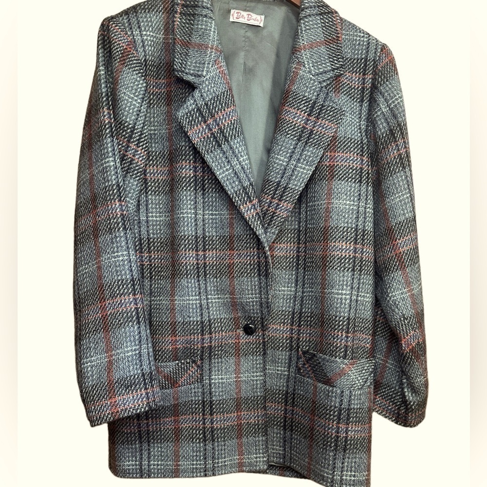 Betty Barclay Gray Vintage 80’s Fine 100%Wool Soft Blazer Oversized Overcoat